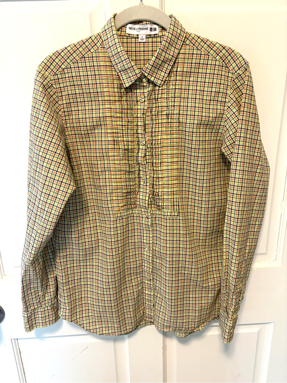 Uniqlo x Ines de la Fressange yellow striped cotton button top shirt s small
